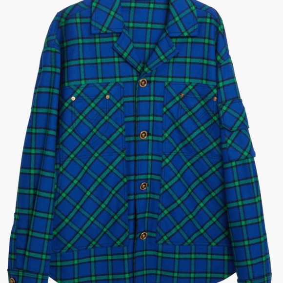 Versace Tartan Print Wool Blend Flannel Shirt Jacket - Picture 6 of 14